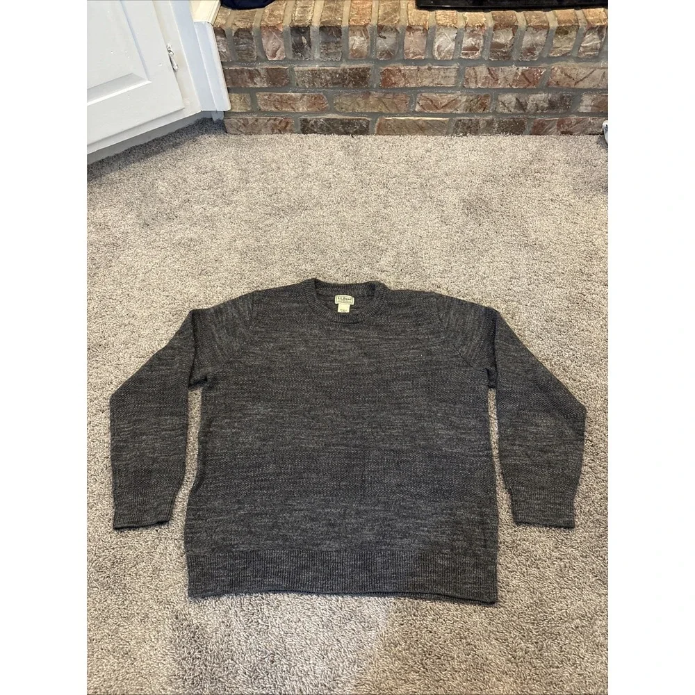L.L. Bean Crew Neck Jumper Men's Large Gray Grey Mix 100% Cotton Knit 500236